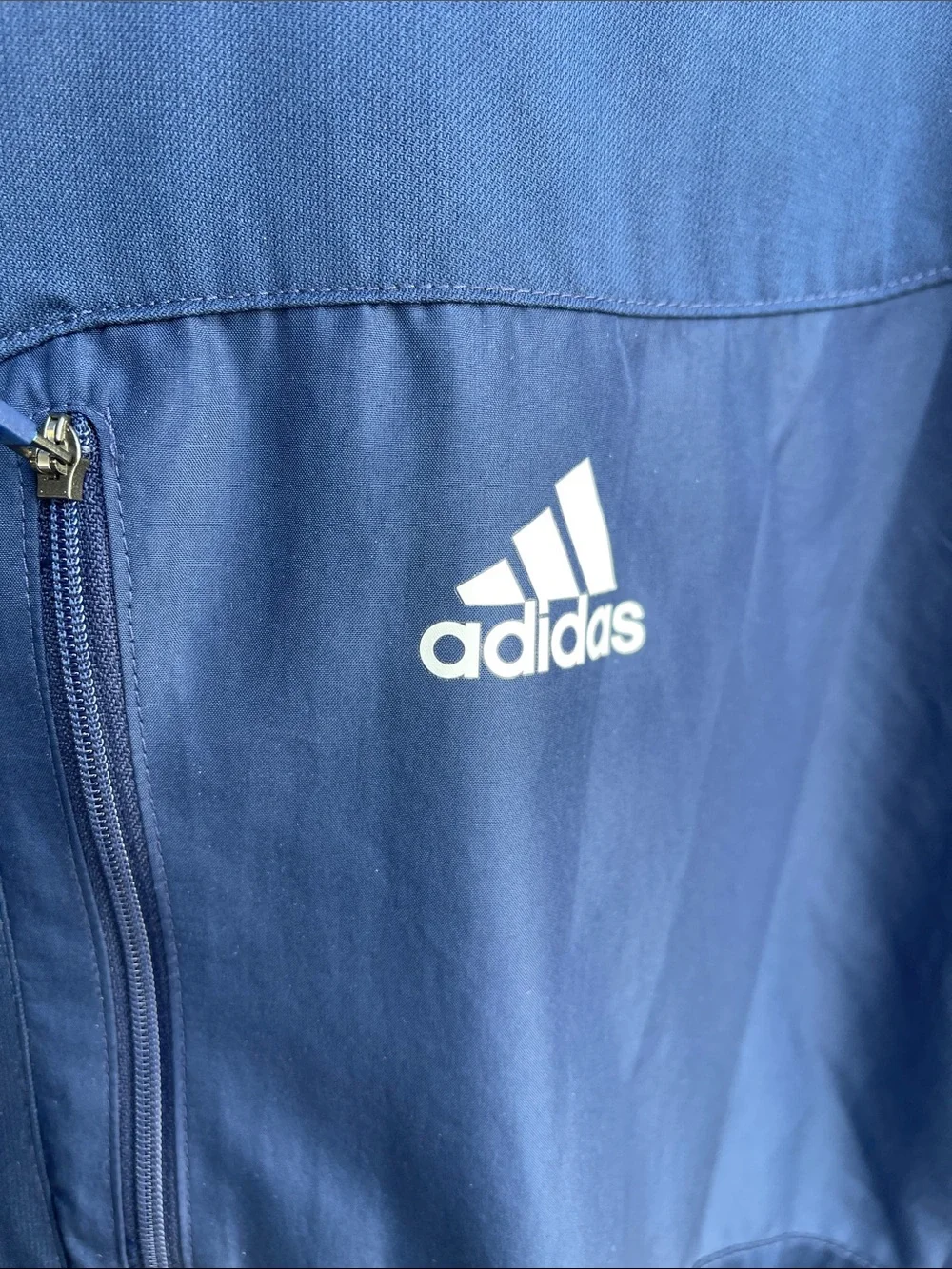 Adidas Men’s XL Navy Blue White 3-Stripe Full Zip Track Jacket Windbreaker